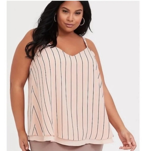 Torrid Pink/Black/White Double Layer Chiffon Striped Cami Top Size 3X 22/24 - Picture 1 of 9
